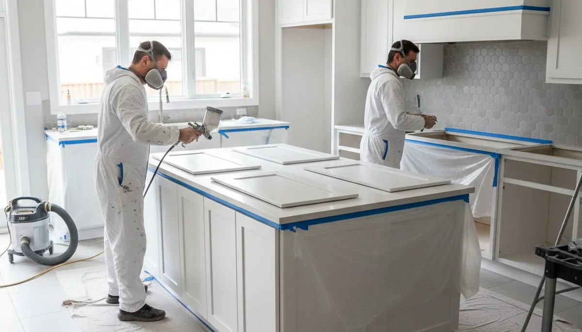 Professional cabinet painting by expert house painters in Seattle, WA for kitchen refinishing