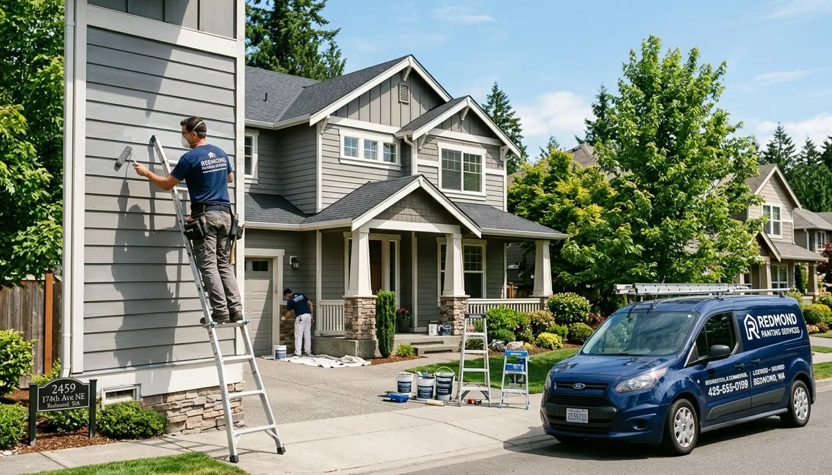 Professional house painters working on residential exterior in Seattle, WA
