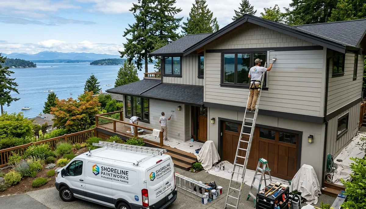 Professional house painters in Seattle WA applying fresh exterior paint to a residential home