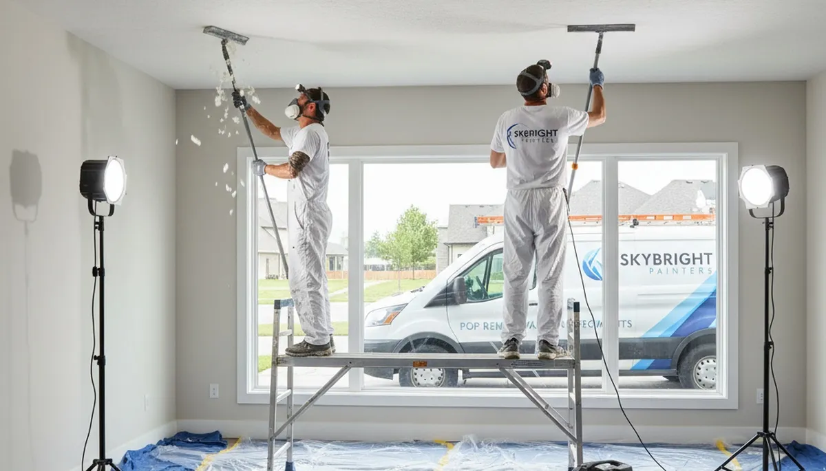 Professional popcorn ceiling removal by house painters in Seattle, WA for smooth modern interiors